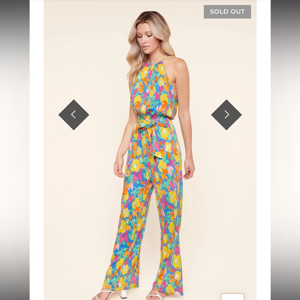 NWT! Sugarlips Yara Rainbow Floral Lighthearted Trapeze Jumpsuit - Picture 3 of 4